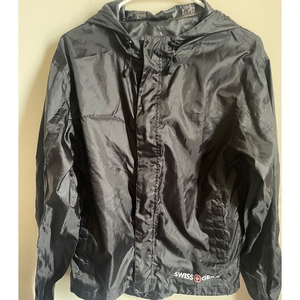 Swiss Gear Rain/Windbreaker Jacket Unisex Black Polyester Full Zip‎ Size L